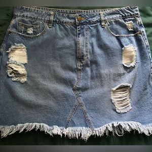 PlusSize Distressed Denim Mini Skirt